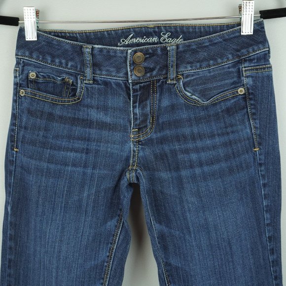 American Eagle Dark Wash Double Button Zipper Fly Stretch Artist Jeans Size 4 - Picture 4 of 8